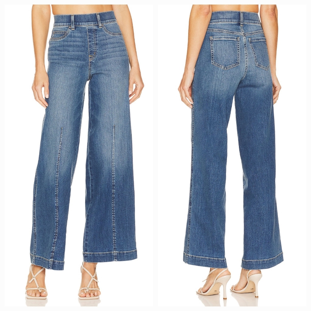 Spanx High Rise Seamed Front Wide Leg Jean in Vintage Indigo size Small